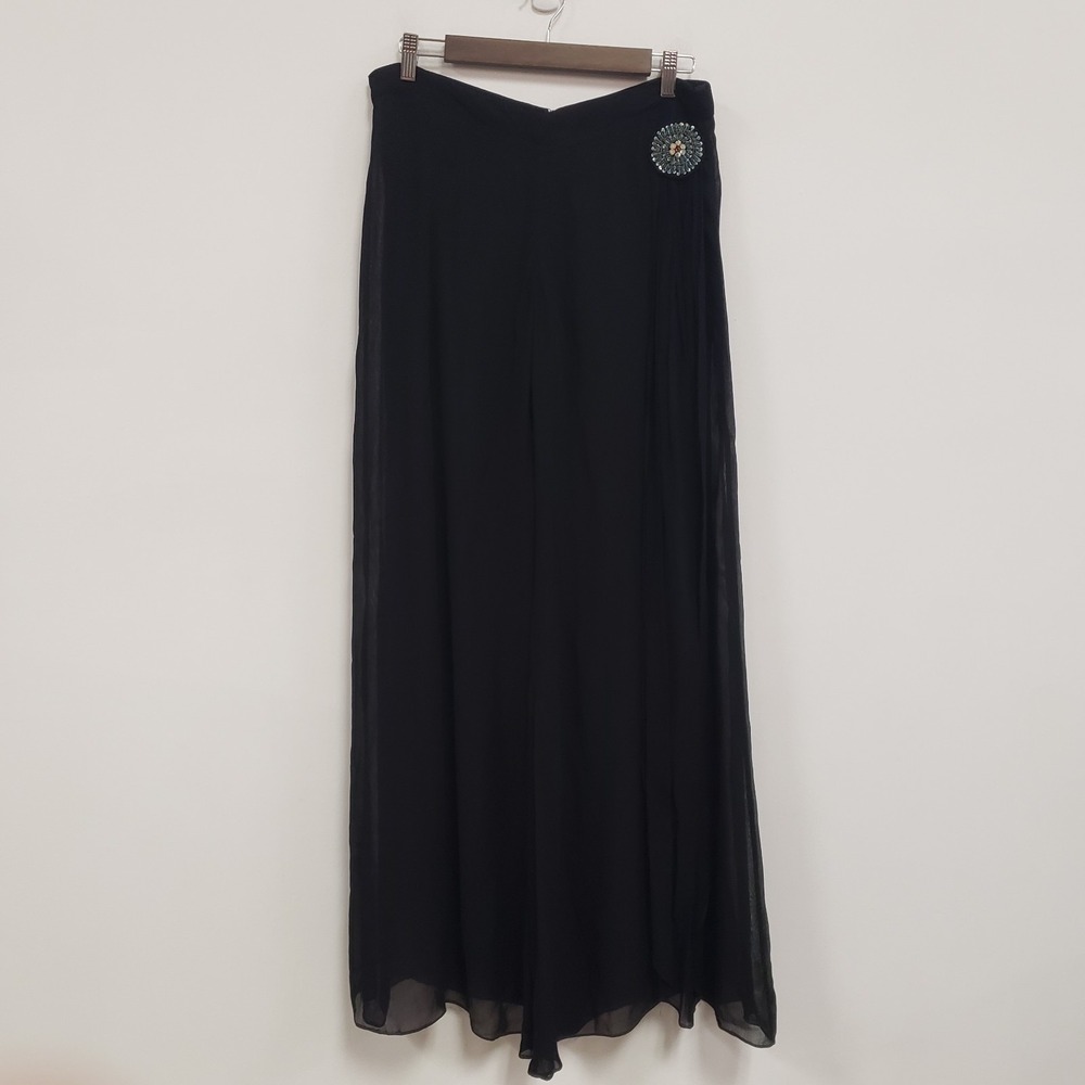 Marciano Wide Leg Pants Size M Event Beaded Broach Black Flowy Sheer Lined Artsy